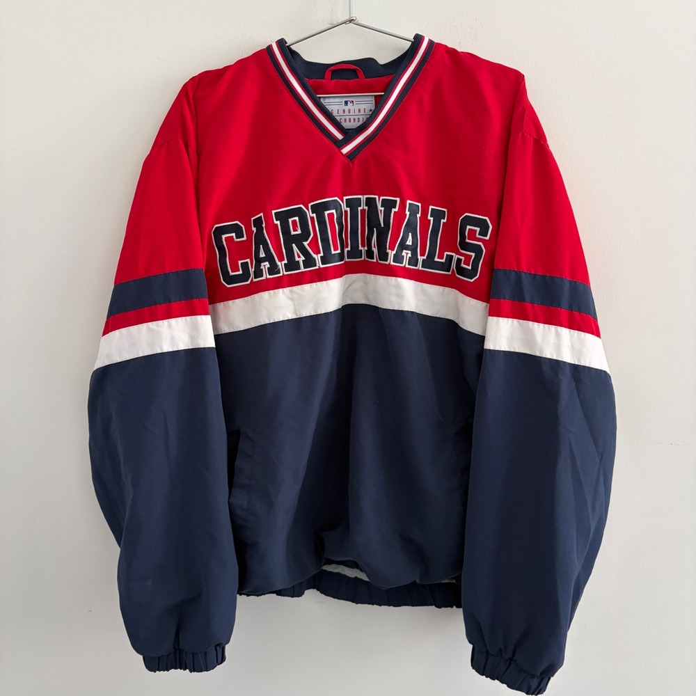 MLB St Louis Cardinals V-Neck Windbreaker Pullover Jacket Red Blue Mens XXL